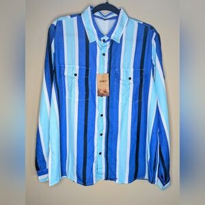 Men's Striped Western Style Long Sleeve Button Down Shirt